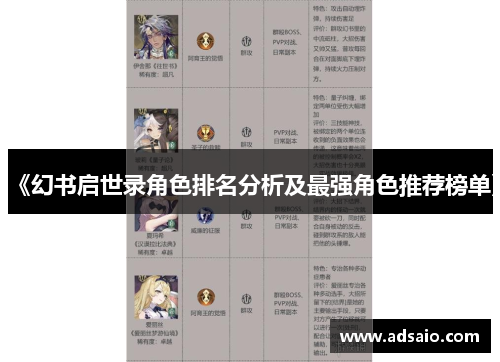 《幻书启世录角色排名分析及最强角色推荐榜单》
